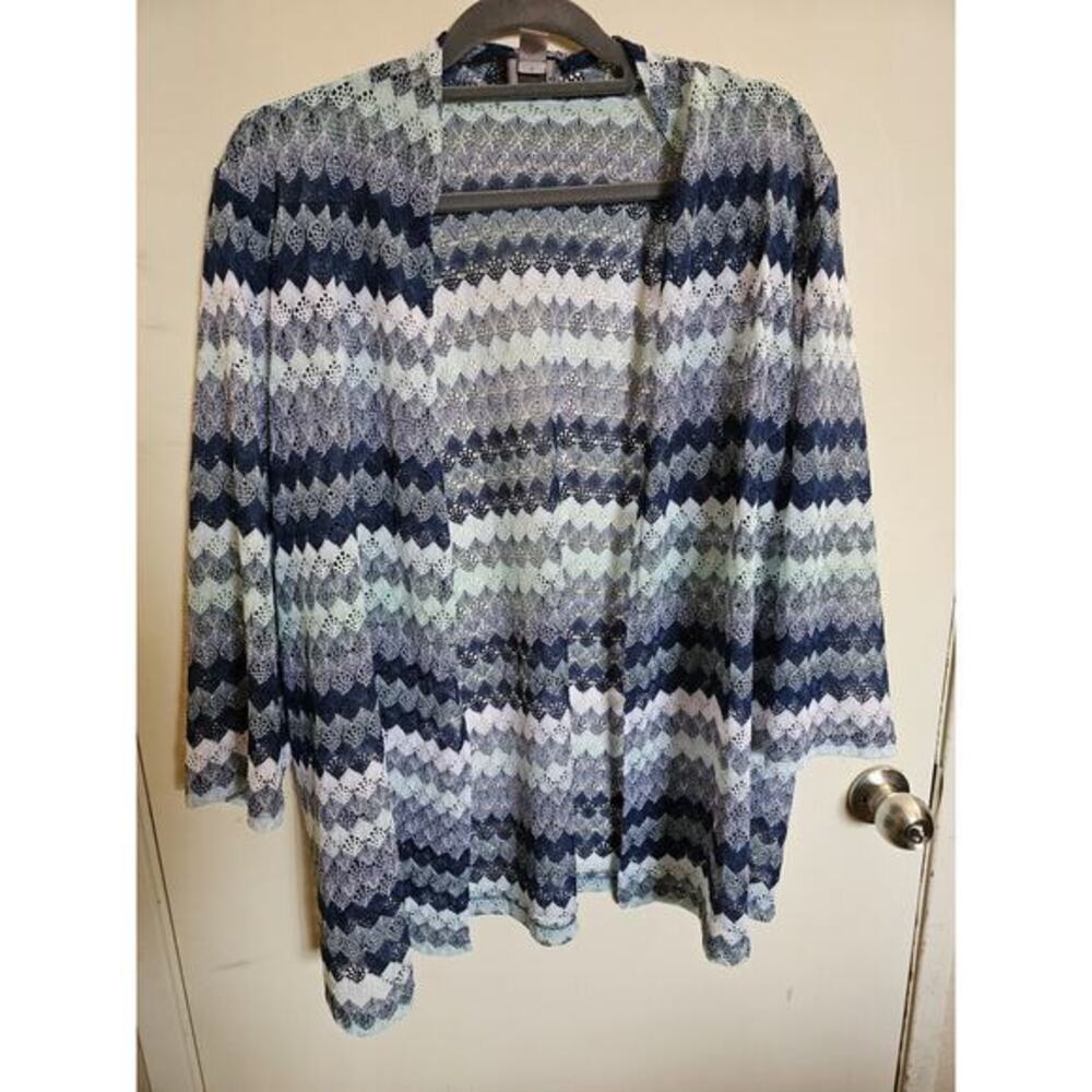 Easywear by Chico's Chevron Stripe Lace Open Cardigan Top‎ Size 3